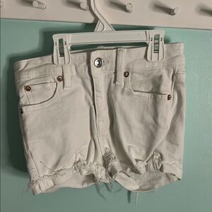 American Eagle Outfitters White Jean Shorts Distressed Mid-Rise